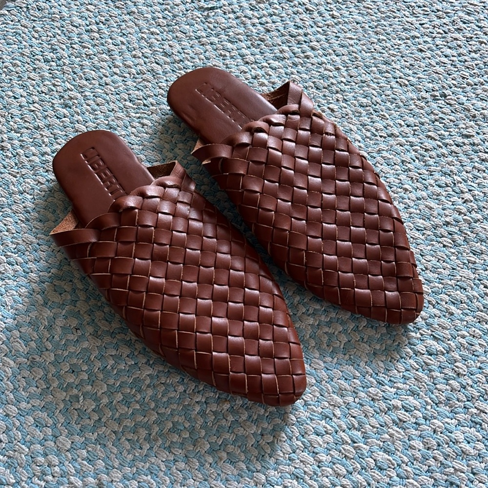 Brown Woven Leather Mules